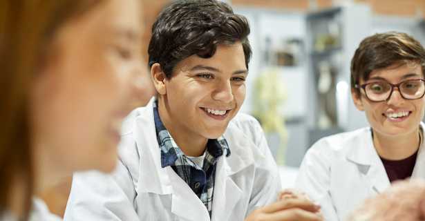 students in lab coats