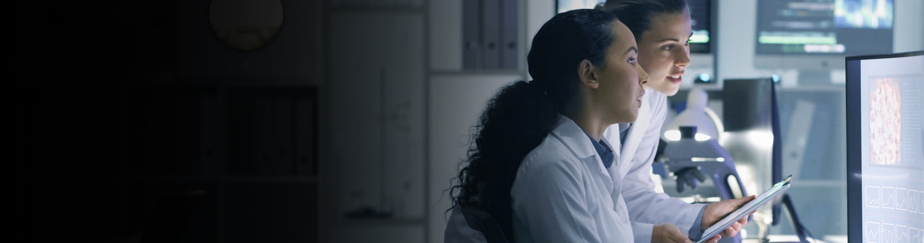 researchers looking at screen